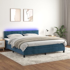 Box spring bed with mattress and LED velvet dark blue 180x200 cm by , Beds and slatted bases - Ref: Foro24-3134361, Price: 51...