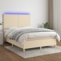 Box spring bed mattress and LED lights cream fabric 140x190 cm by , Beds and slatted bases - Ref: Foro24-3135274, Price: 538,...