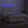 Box spring bed mattress and LED lights cream fabric 140x190 cm by , Beds and slatted bases - Ref: Foro24-3135274, Price: 538,...