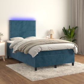 Cama box spring colchón y LED terciopelo azul oscuro 120x200 cm de , Camas y somieres - Ref: Foro24-3136057, Precio: 458,99 €...