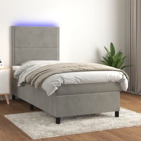 Cama box spring colchón y LED terciopelo gris claro 90x200 cm de , Camas y somieres - Ref: Foro24-3136041, Precio: 351,93 €, ...