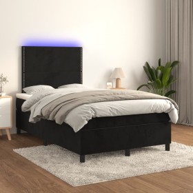 Box spring bed with mattress and LED black velvet 120x200 cm by , Beds and slatted bases - Ref: Foro24-3136055, Price: 424,81...