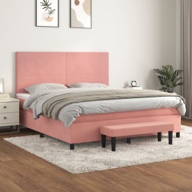 Box spring bed with pink velvet mattress 160x200 cm by , Beds and slatted bases - Ref: Foro24-3137736, Price: 585,08 €, Disco...