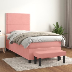 Box spring bed with pink velvet mattress 90x190 cm by , Beds and slatted bases - Ref: Foro24-3137760, Price: 388,72 €, Discou...