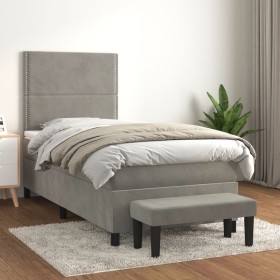 Box spring bed with light gray velvet mattress 90x190 cm by , Beds and slatted bases - Ref: Foro24-3137755, Price: 388,23 €, ...