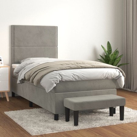 Box spring bed with light gray velvet mattress 90x190 cm by , Beds and slatted bases - Ref: Foro24-3137755, Price: 388,49 €, ...