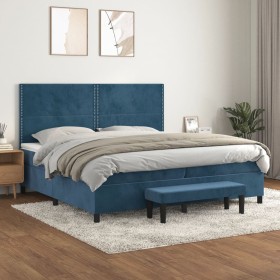 Cama box spring con colchón terciopelo azul oscuro 200x200 cm de , Camas y somieres - Ref: Foro24-3137807, Precio: 671,10 €, ...