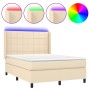 Boxspringbett-Matratze und LED-Leuchten, cremefarbener Stoff, 140 x 190 cm von , Betten und Lattenroste - Ref: Foro24-3138314...