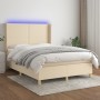 Box spring bed mattress and LED lights cream fabric 140x190 cm by , Beds and slatted bases - Ref: Foro24-3138714, Price: 526,...