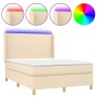 Boxspringbett-Matratze und LED-Leuchten, cremefarbener Stoff, 140 x 190 cm von , Betten und Lattenroste - Ref: Foro24-3138714...