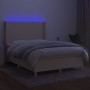 Boxspringbett-Matratze und LED-Leuchten, cremefarbener Stoff, 140 x 190 cm von , Betten und Lattenroste - Ref: Foro24-3138714...