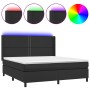 Box spring bed with mattress and LED black synthetic leather 160x200 cm by , Beds and slatted bases - Ref: Foro24-3139331, Pr...