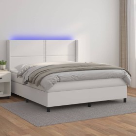 Cama box spring colchón y LED cuero sintético blanco 180x200 cm de , Camas y somieres - Ref: Foro24-3139338, Precio: 661,35 €...