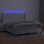 Box spring bed with mattress and LED white synthetic leather 180x200 cm by , Beds and slatted bases - Ref: Foro24-3139338, Pr...