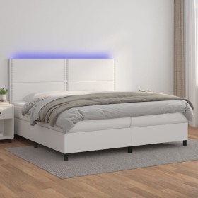 Cama box spring colchón y LED cuero sintético blanco 200x200 cm de , Camas y somieres - Ref: Foro24-3139344, Precio: 745,53 €...