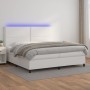 Box spring bed with mattress and LED white synthetic leather 200x200 cm by , Beds and slatted bases - Ref: Foro24-3139344, Pr...