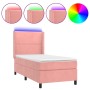 Box spring bed with mattress and LED pink velvet 90x190 cm by , Beds and slatted bases - Ref: Foro24-3139480, Price: 368,76 €...