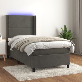 Box spring bed with mattress and LED dark gray velvet 90x200 cm by , Beds and slatted bases - Ref: Foro24-3139482, Price: 356...