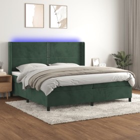 Box spring bed with mattress and LED dark green velvet 200x200cm by , Beds and slatted bases - Ref: Foro24-3139526, Price: 72...