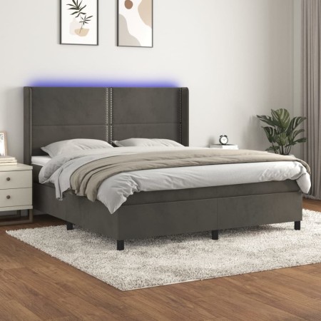 Box spring bed with mattress and LED dark gray velvet 180x200 cm by , Beds and slatted bases - Ref: Foro24-3139518, Price: 62...