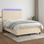 Box spring bed mattress and LED lights cream fabric 140x190 cm by , Beds and slatted bases - Ref: Foro24-3134714, Price: 526,...