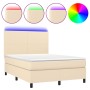 Boxspringbett-Matratze und LED-Leuchten, cremefarbener Stoff, 140 x 190 cm von , Betten und Lattenroste - Ref: Foro24-3134714...