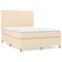 Cama box spring con colchón tela color crema 140x190 cm de , Camas y somieres - Ref: Foro24-3142174, Precio: 525,87 €, Descue...