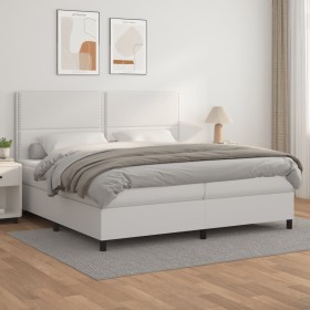 Cama box spring con colchón cuero sintético blanco 200x200 cm de , Camas y somieres - Ref: Foro24-3142804, Precio: 675,72 €, ...