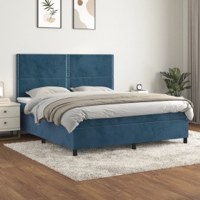 Box spring bed with dark blue velvet mattress 180x200 cm by , Beds and slatted bases - Ref: Foro24-3142981, Price: 576,99 €, ...