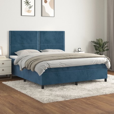 Cama box spring con colchón terciopelo azul oscuro 180x200 cm de , Camas y somieres - Ref: Foro24-3142981, Precio: 612,93 €, ...