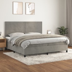 Box spring bed with light gray velvet mattress 200x200 cm by , Beds and slatted bases - Ref: Foro24-3142983, Price: 644,57 €,...