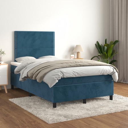 Cama box spring con colchón terciopelo azul oscuro 120x200 cm de , Camas y somieres - Ref: Foro24-3142957, Precio: 447,99 €, ...