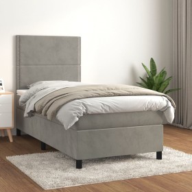 Box spring bed with light gray velvet mattress 90x190 cm by , Beds and slatted bases - Ref: Foro24-3142941, Price: 342,01 €, ...