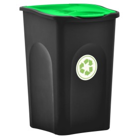 Trash can with hinged lid black and green 50 L by , Garbage cans and trash cans - Ref: Foro24-147328, Price: 56,99 €, Discoun...