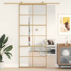 Golden sliding door made of transparent ESG glass and aluminum by , Doors for the home - Ref: Foro24-155167, Price: 159,54 €,...