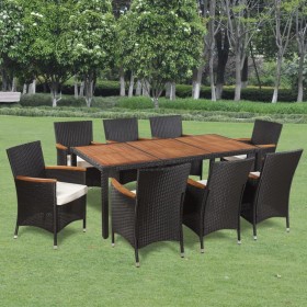 Set de comedor de jardín 9 piezas y cojines ratán sintético de vidaXL, Conjuntos de jardín - Ref: Foro24-42912, Precio: 562,6...