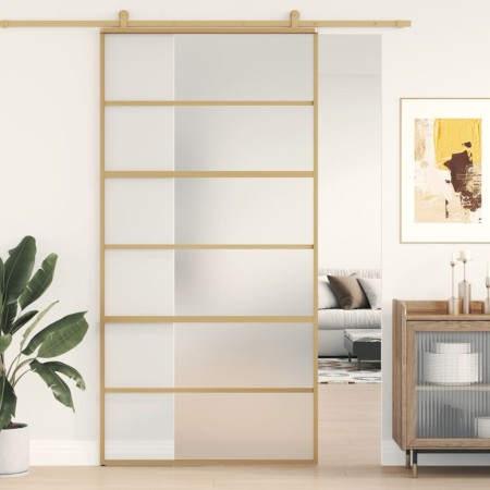 Golden sliding door in frosted ESG glass and aluminum by , Doors for the home - Ref: Foro24-155165, Price: 181,54 €, Discount: %