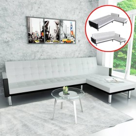 L-förmiges Schlafsofa Kunstleder weiß von vidaXL, Sofas - Ref: Foro24-244329, Preis: 360,99 €, Rabatt: %