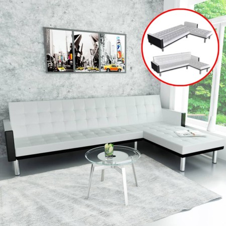 L-förmiges Schlafsofa Kunstleder weiß von vidaXL, Sofas - Ref: Foro24-244329, Preis: 413,34 €, Rabatt: %