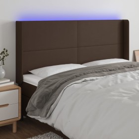 Headboard with LED brown synthetic leather 203x16x118/128 cm by , Headboards and footboards - Ref: Foro24-3123879, Price: 135...