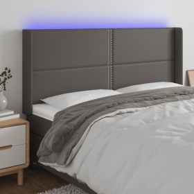 Cabecero con LED cuero sintético gris 163x16x118/128cm de , Cabeceros y pies de cama - Ref: Foro24-3124008, Precio: 137,99 €,...