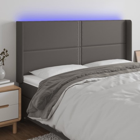 Cabecero con LED cuero sintético gris 163x16x118/128cm de , Cabeceros y pies de cama - Ref: Foro24-3124008, Precio: 126,01 €,...