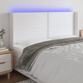 Headboard with LED white synthetic leather 203x16x118/128 cm by , Headboards and footboards - Ref: Foro24-3124017, Price: 133...