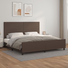 Estructura de cama cabecero cuero sintético marrón 200x200 cm de , Camas y somieres - Ref: Foro24-3125472, Precio: 237,99 €, ...