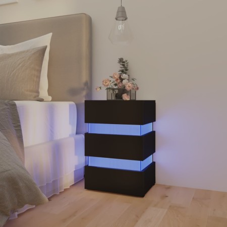 Mesita de noche luz LED madera de ingeniería negra 45x35x67 cm de vidaXL, Mesitas de noche - Ref: Foro24-326841, Precio: 110,...