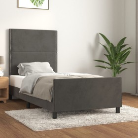 Dark gray velvet bed frame with headboard 90x200cm by , Beds and slatted bases - Ref: Foro24-3125673, Price: 152,51 €, Discou...