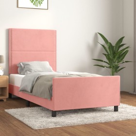 Pink velvet bed frame with headboard 90x190 cm by , Beds and slatted bases - Ref: Foro24-3125671, Price: 156,67 €, Discount: %