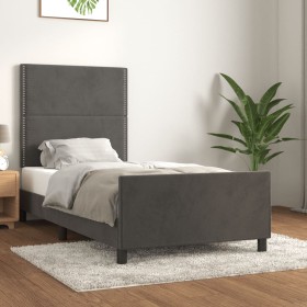 Dark gray velvet bed frame with headboard 90x190cm by , Beds and slatted bases - Ref: Foro24-3125667, Price: 136,99 €, Discou...