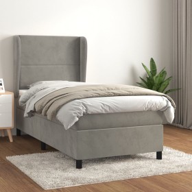 Cama box spring con colchón terciopelo gris claro 90x190 cm de , Camas y somieres - Ref: Foro24-3129123, Precio: 363,42 €, De...