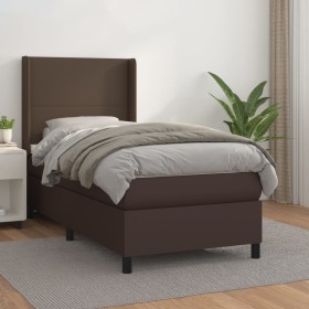 Box spring bed with brown synthetic leather mattress 100x200 cm by , Beds and slatted bases - Ref: Foro24-3132366, Price: 388...